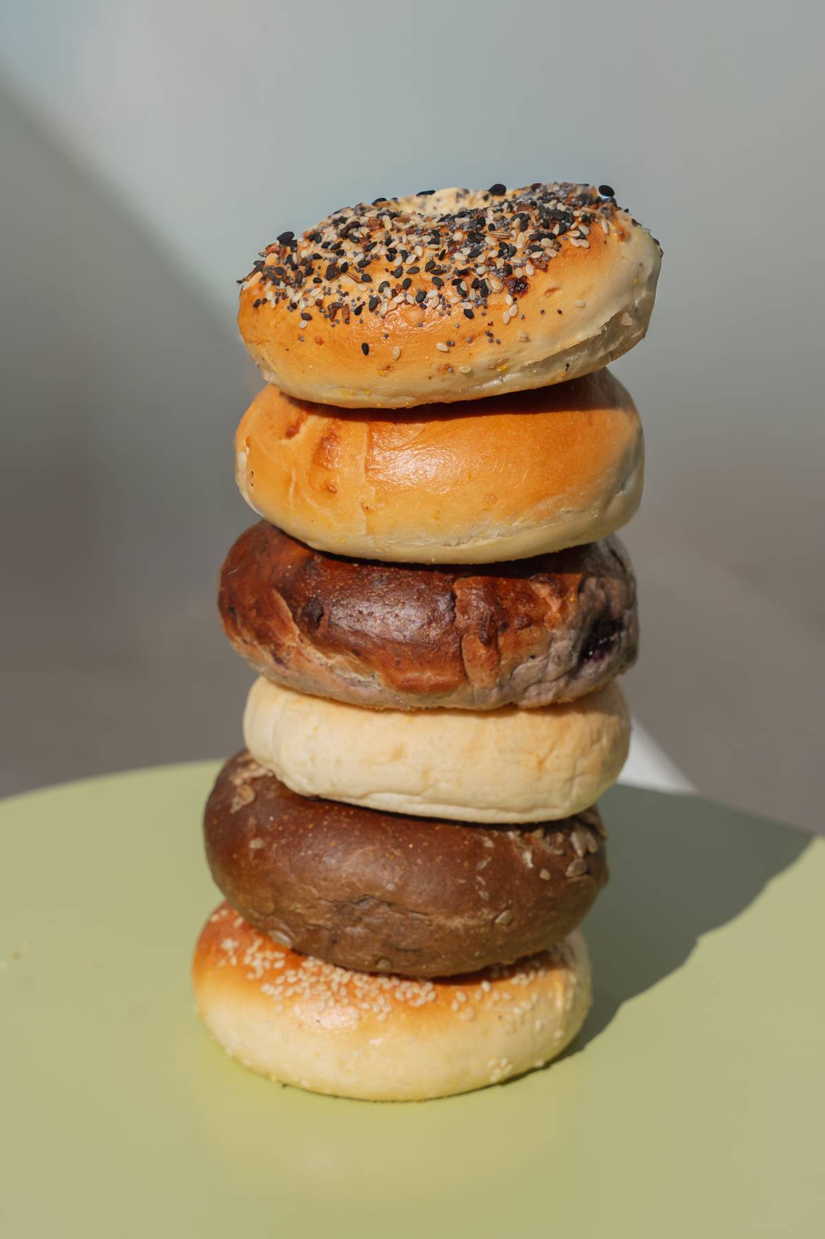 A stack of fresh bagels