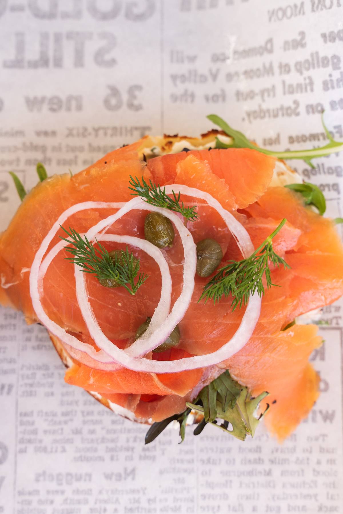 The Lox bagel with salmon, red onion and dill