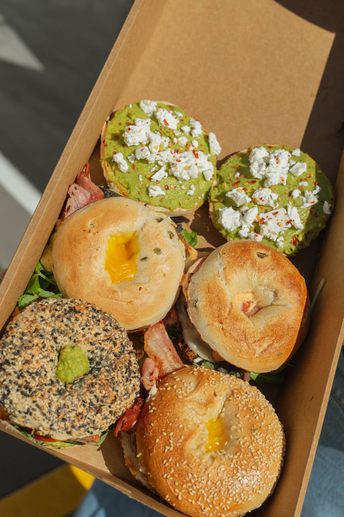 A box of bagels to go