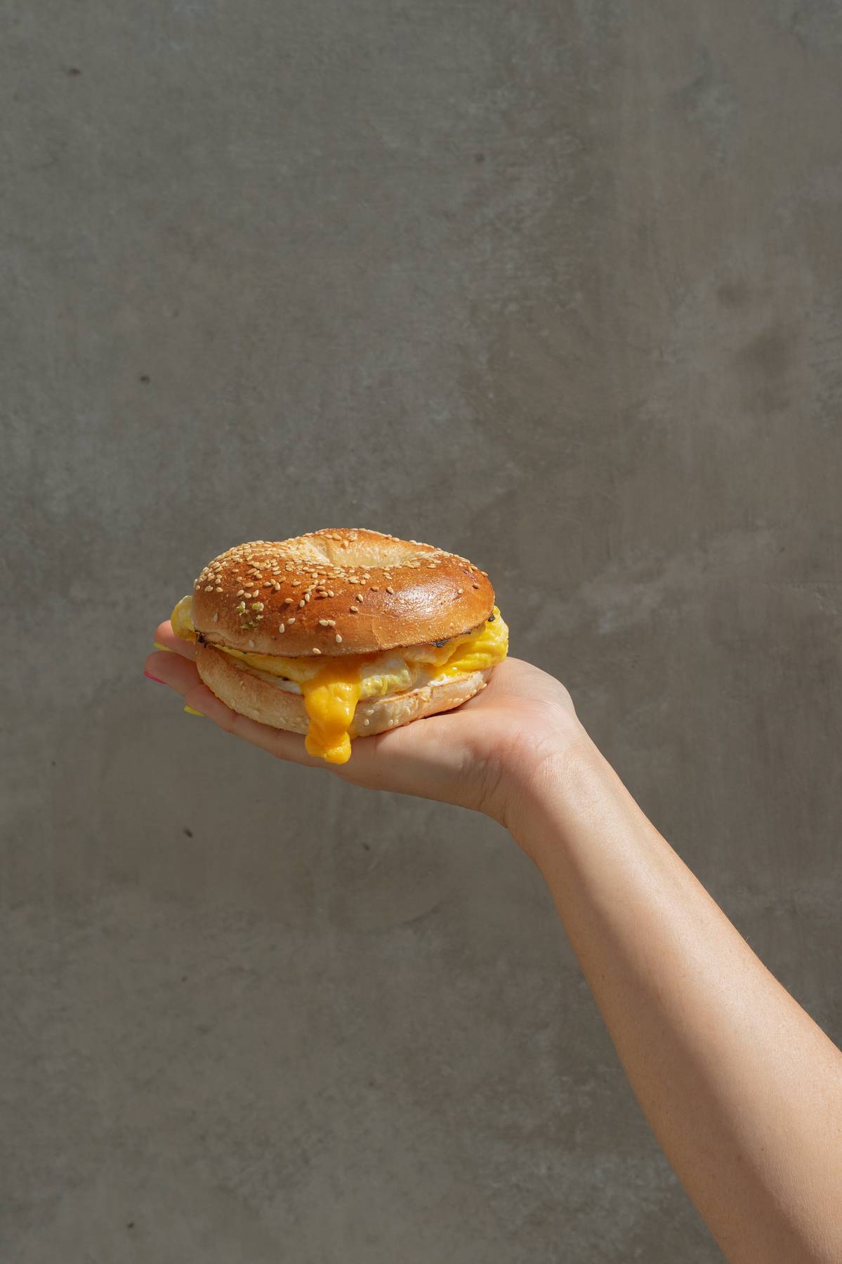Bagel held against the sky